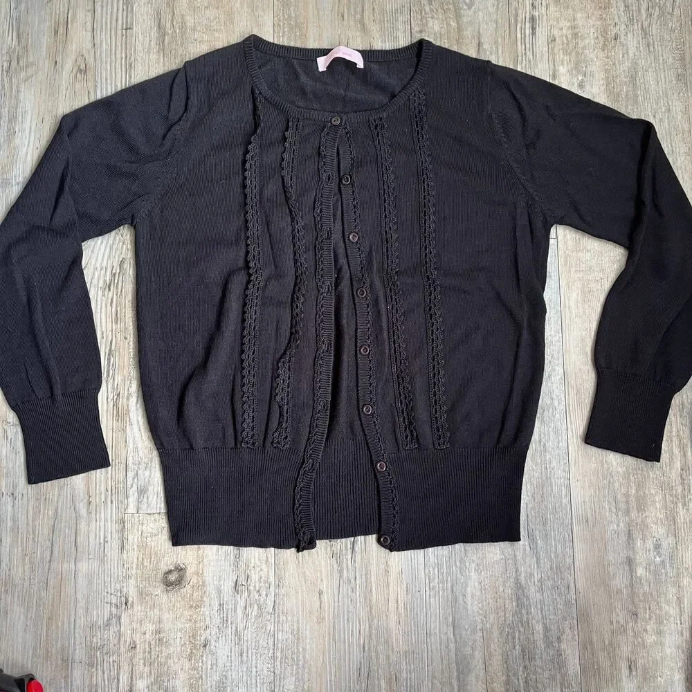 Vintage H2O Sports Black Lace Knit Cardigan Women’s M Button Front